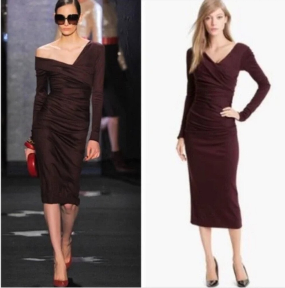 EUC Sz 4 100% Wool Diane Von Furstenberg Bentley Long Sleeve Burgundy Dress